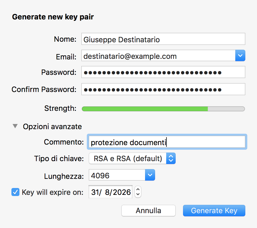 GPG Keytool, generate key